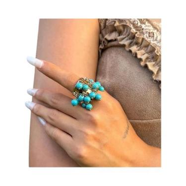 Imagem de Anel Aberto Com Contas De Pedra Natural Coloridas Para Mulheres, Anéis