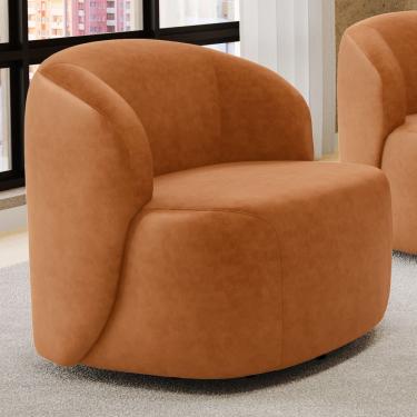 Imagem de Poltrona Decorativa Orgânica Living Leez Giratória Couríssimo Caramelo - Desk Design