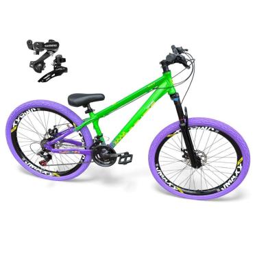 Imagem de Bicicleta Aro 26 Vikingx Tuff Câmbios Shimano 21v Freeride Freio A Disco Aro Vmaxx Pneu Flame Verde-Roxo X44