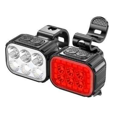 Imagem de Kit Mini Farol + Lanterna Traseira Bike 6 Leds Recarregável
