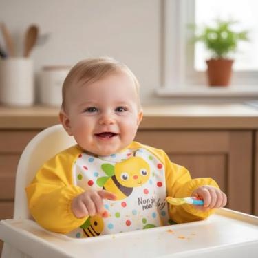 Imagem de Babador Blusa Bebe Manga Longa Protecao Roupa De Criancas