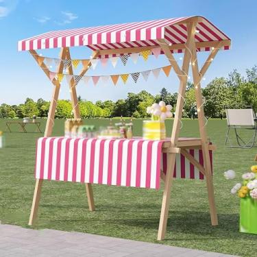 Imagem de Carrinho de mão dobrável leve portátil para vendedores ambulantes, exibição de sorvete e frutas, barraca de madeira para mercados de fazendeiros, feiras e shopping centers (rosa, 120 x 60 cm)