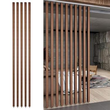Imagem de Divisória moderna de madeira do chão ao teto - Pacote com 5 hastes de privacidade para sala de estar, escritório ou decoração de entrada, altura ajustável de 70 cm a 240 cm, solução de divisória