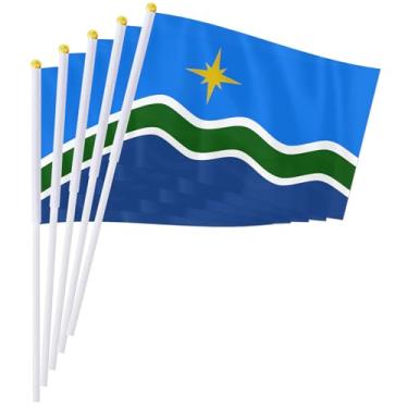 Imagem de PTEROSAUR Conjunto de bandeira portátil da cidade de Duluth, 14 x 20 cm, mini bandeira Duluth para desfiles, festas, celebrações e decoração de casa (pacote com 100)