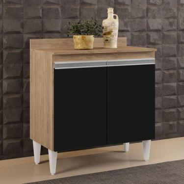 Imagem de Balcão de Cozinha Lavanderia Com Tampo 02 Portas Sara Castanho e Preto