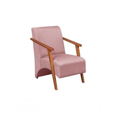 Imagem de Poltrona Venus 1 Lugar Braço Madeira Maciça Tecido Suede Unidecor Rosa