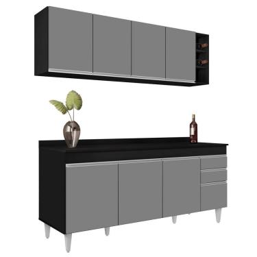 Imagem de Armário Nevada E Balcão 180cm Com Tampo Dallas Preto-cinza - Lumil