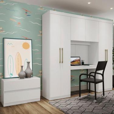 Imagem de Guarda Roupa Infantil 6 Portas Branco C/ Escrivaninha