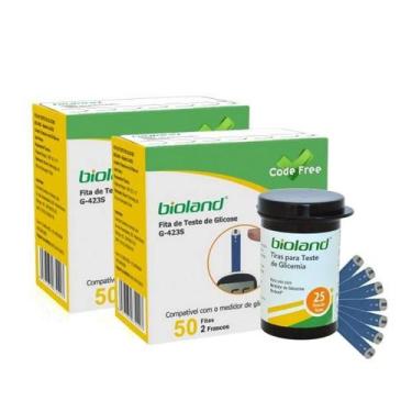 Imagem de Kit Medir Glicemia Fitas Bioland Glicose 100 Tiras