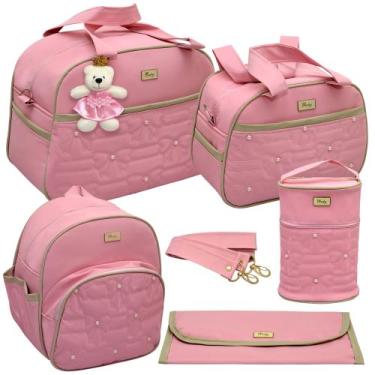 Imagem de Kit bolsa maternidade menina 5 peças rosa luxo - Isadora Baby