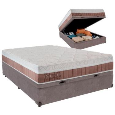 Imagem de Cama Box Baú Casal e Colchão Benefit Molas Ensacadas Colchobel Cinza