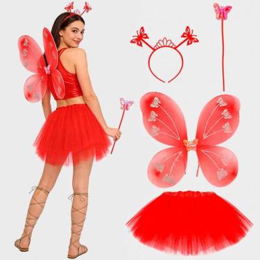 Imagem de Fantasia Fada Adulta Feminina de Carnaval Kit Borboleta Saia 40cm Asa 