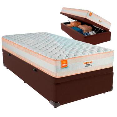 Imagem de Cama Box Baú Solteirão e Colchão Denver Molas Ensacadas Inducol Marrom