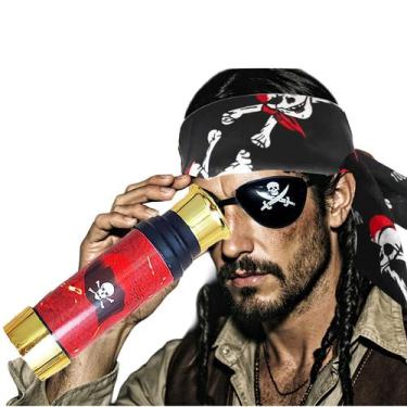 Imagem de Kit Acessórios Fantasia Pirata Festa Carnaval: Bandana + Tapa Olho + M