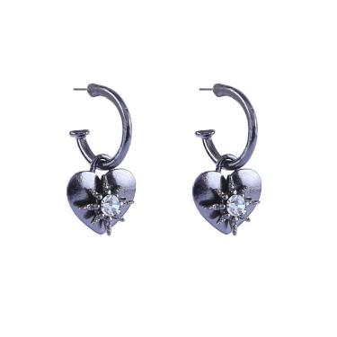 Imagem de Brinco Armazem RR Bijoux Argola Coração Estrela Grafite 3cm