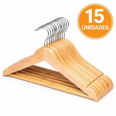 Imagem de 15 Cabides de Madeira Reforçado Com Verniz Gancho Giratório - CLEAN TE