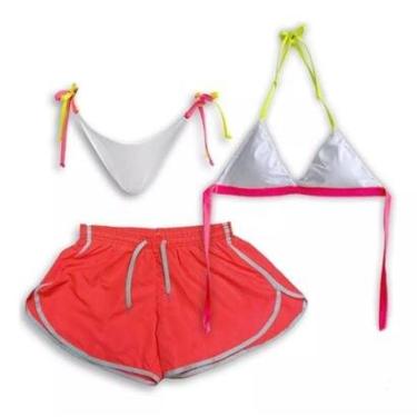 Imagem de Conjunto Biquíni Amarração Neon E Short Tactel Moda Praia-Feminino