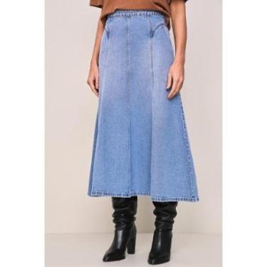 Imagem de SAIA MIDI LADO AVESSO JEANS AZUL MEDIO-Feminino