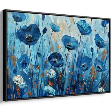 Imagem de Quadro Flores - Papoulas Azuis no Jardim dos Sonhos Encantados da Noit