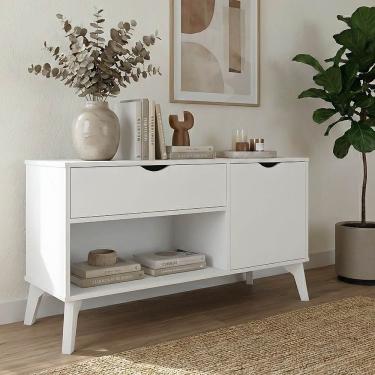 Imagem de Aparador London Com 1 Gaveta 1 Porta E Nicho Para Hall Sala Cantinho Café Design Retrô - Branco