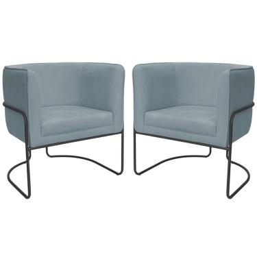 Imagem de Kit 02 Poltronas Decorativas Betina Base Aço Preto Bouclé Azul Claro - Nexta Casa