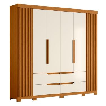 Imagem de Guarda Roupas Casal 6 Portas 4 Gavetas Ripado Atlanta Madeirado/off White