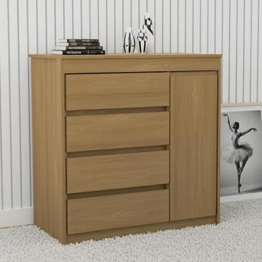 Imagem de Cômoda Quarto 93cm 4 Gavetas 1 Porta Samira Freijó L01 - Mpozenato