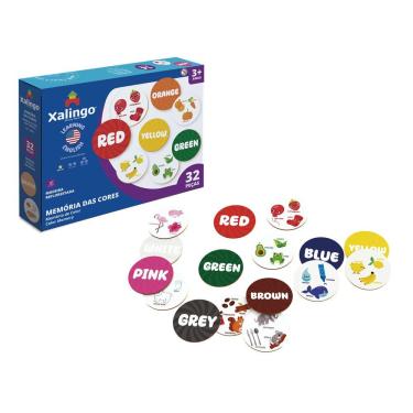 Imagem de Jogo da Memória Aprendendo Inglês Memória das Cores 32 Peças para Aprendizado Lúdico e Gradual Azul Xalingo Brinquedos