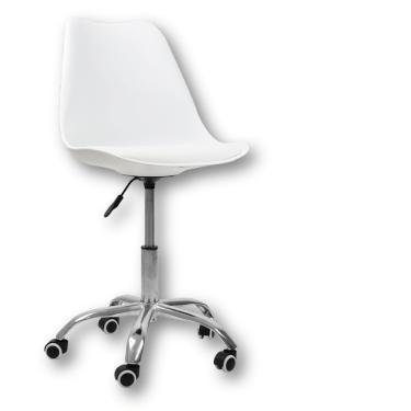 Imagem de Cadeira Office Base Cromada Com Rodízio Giratória Saarinen Branco 1