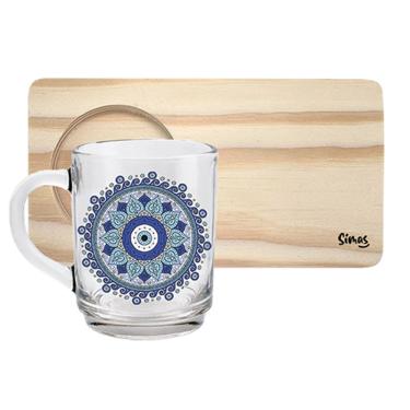 Imagem de Caneca De Vidro Com Suporte De Madeira - Mandala