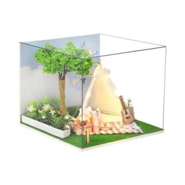 Imagem de Casa De Bonecas Miniatura De Madeira DIY Com Luz Para Decoração De Cas