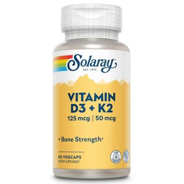 Imagem de Suplemento Solaray Vitamina D3 K2 5000Iu 60 Cápsulas Vegetais-Unissex