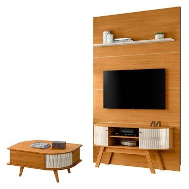 Imagem de Estante Home Theater com Bancada Silverstone e Mesa de Centro Indianápolis Cinamomo Off White – Madetec