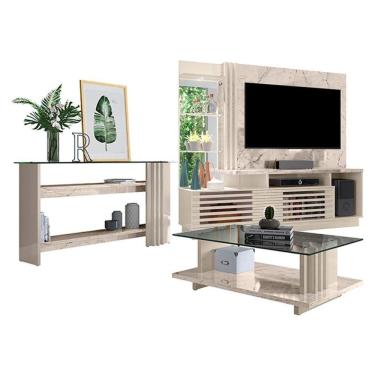Imagem de Estante Home Theater com Aparador e Mesa de Centro Frizz Plus Calacata Off White – Madetec