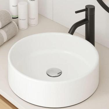 Imagem de Cuba de Apoio para Banheiro Kit Cuba Sobrepor Redonda 35x35 com Válvula Click 7-8 em Mármore