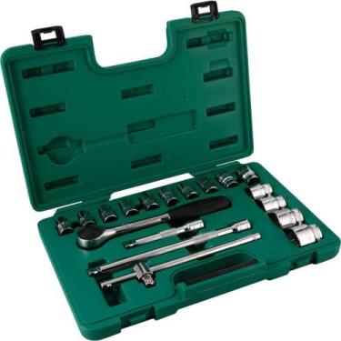 Imagem de Jogo de Soquetes Estriados Encaixe 1/2", 10 mm a 32 mm, com 18 Peças, 