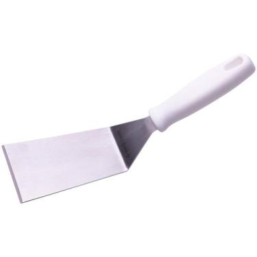 Imagem de Espátula Inox Curva para Fritura com Cabo Branco 25 cm - Mundial