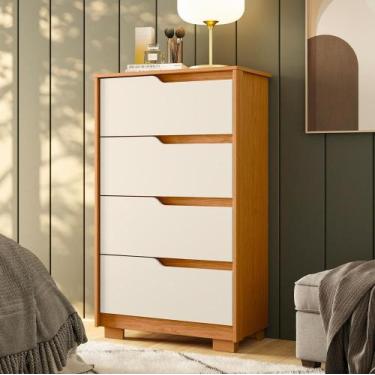Imagem de Cômoda Para Quarto Pequena 4 Gavetas 70cm Lody A04 Flex Cinamomo Off W