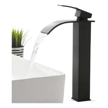 Imagem de Torneira Monocomando Cascata Bica Alta Preta Fosca Luxo Banheiro - NoB