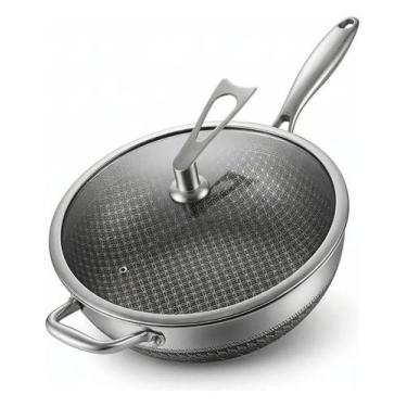 Imagem de Frigideira Wok Antiaderente Aço Inox Triplo 30cm C Tampa - Cozzilar