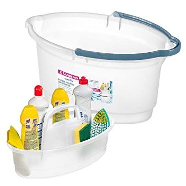 Imagem de kit Balde 14l Oval Limpeza Rodo + Balaio Cesto Lavanderia Plástico - Sanremo - Transparente