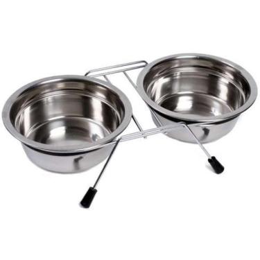 Imagem de Comedouro e Bebedouro Meau Duplo Inox para Cães e Gatos - 325 mL