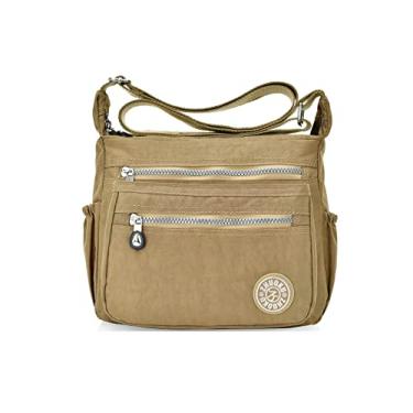 Imagem de JXGSGOGO Bolsas de ombro femininas com vários bolsos casuais à prova d'água (cáqui), Caqui, Medium