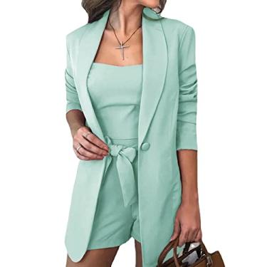 conjunto 3 peças blusa shorts cintura alta colete blazer