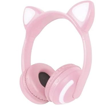Imagem de Fone de Ouvido Bluetooth Orelha de Gato Infantil e Adulto Exbom com Led 7 Cores (Rosa Claro)