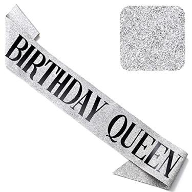 Imagem de CORRURE Faixa "Birthday Queen" com glitter preto - faixa de aniversário com glitter prata para mulheres - lembrancinhas de festa e decorações para doces 16, 18º 21º 30º 40º ou qualquer festa de aniversário