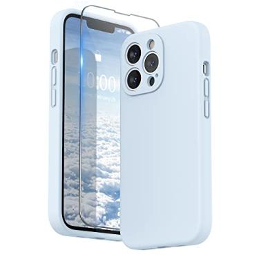 Imagem de SURPHY Capa para iPhone 13 Pro com protetor de tela, 13 capas de telefone de silicone líquido Pro (proteção da câmera e forro de microfibra macia), azul nuvem