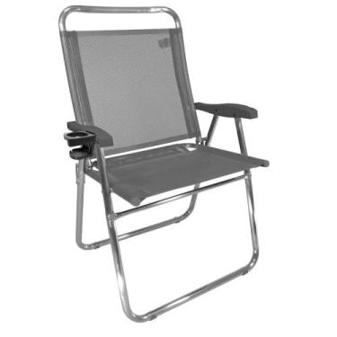Imagem de Cadeira Alumínio Com Porta Copo Térmico King Cinza Zaka Super Resisten