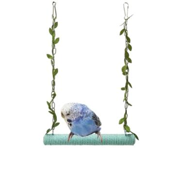 Imagem de Brinquedo de balanço de gaiola de pássaro para pendurar, poleiro de papagaio de madeira natural com corda de cânhamo colorida, poleiro de pássaro pendurado com suporte, brinquedos de pássaros de madeira, calopsita (ciano)