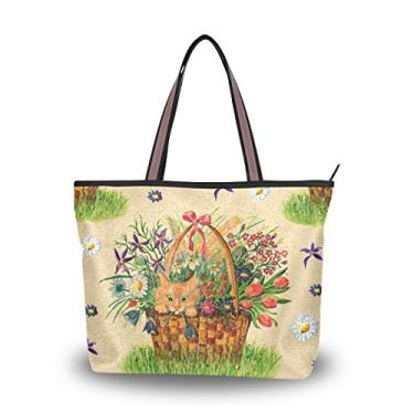 Imagem de Bolsa de ombro feminina My Daily com cesta de flores e bolsa de gato grande, Multi, Large